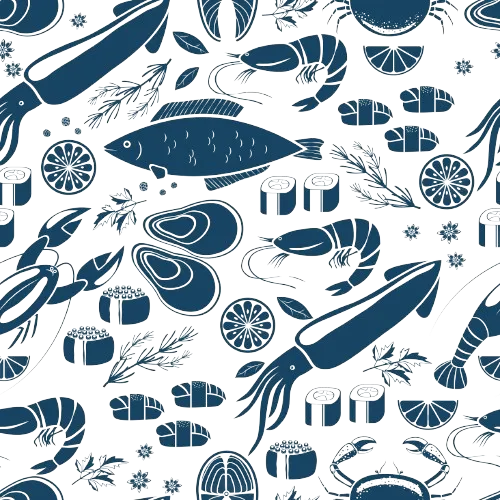 variedad de productos del mar